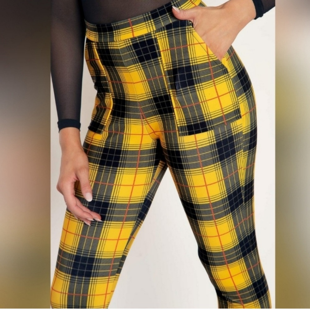 BlackMilk Yellow and Black Plaid Pants